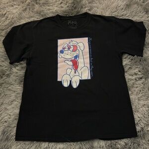 Black Graphic Tee with Cartoon Design